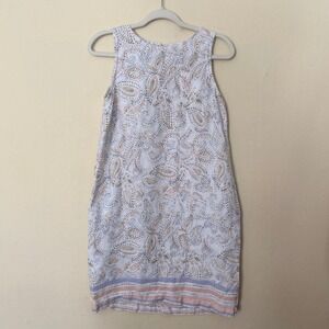 Sleeveless Paisley Print Shift Dress White Blue Peach Boho Casual Mini Dress
